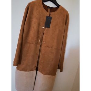 Zara Faux Suede Lightweight Trim Camel Coat